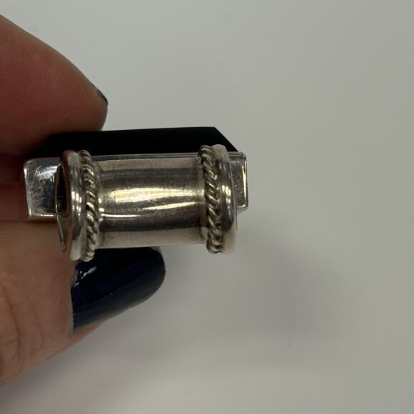 Vintage Mexico 925 Sterling Silver Square Black Onyx Pendant Heavy - Picture 6 of 10
